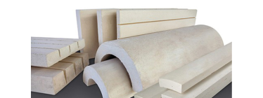 Close up of calcium silicate pipe, board, and v-grooved insulation